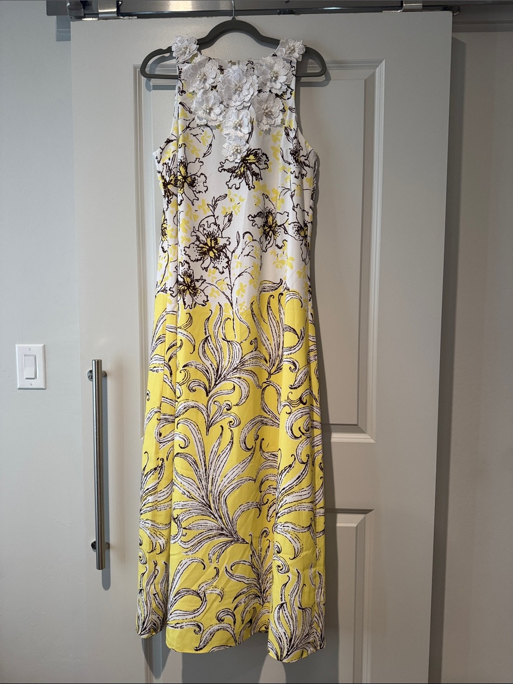 Floral Applique Yellow & White Women's Dress